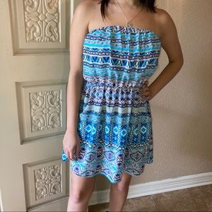 Turquoise strapless mini dress